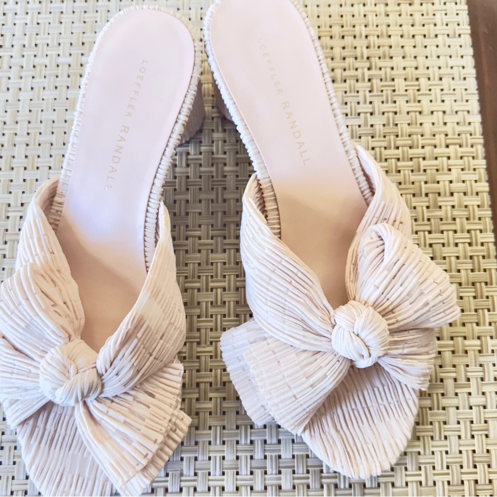 Loeffler Randall bow mules. Never worn, beautiful cream neutral color.